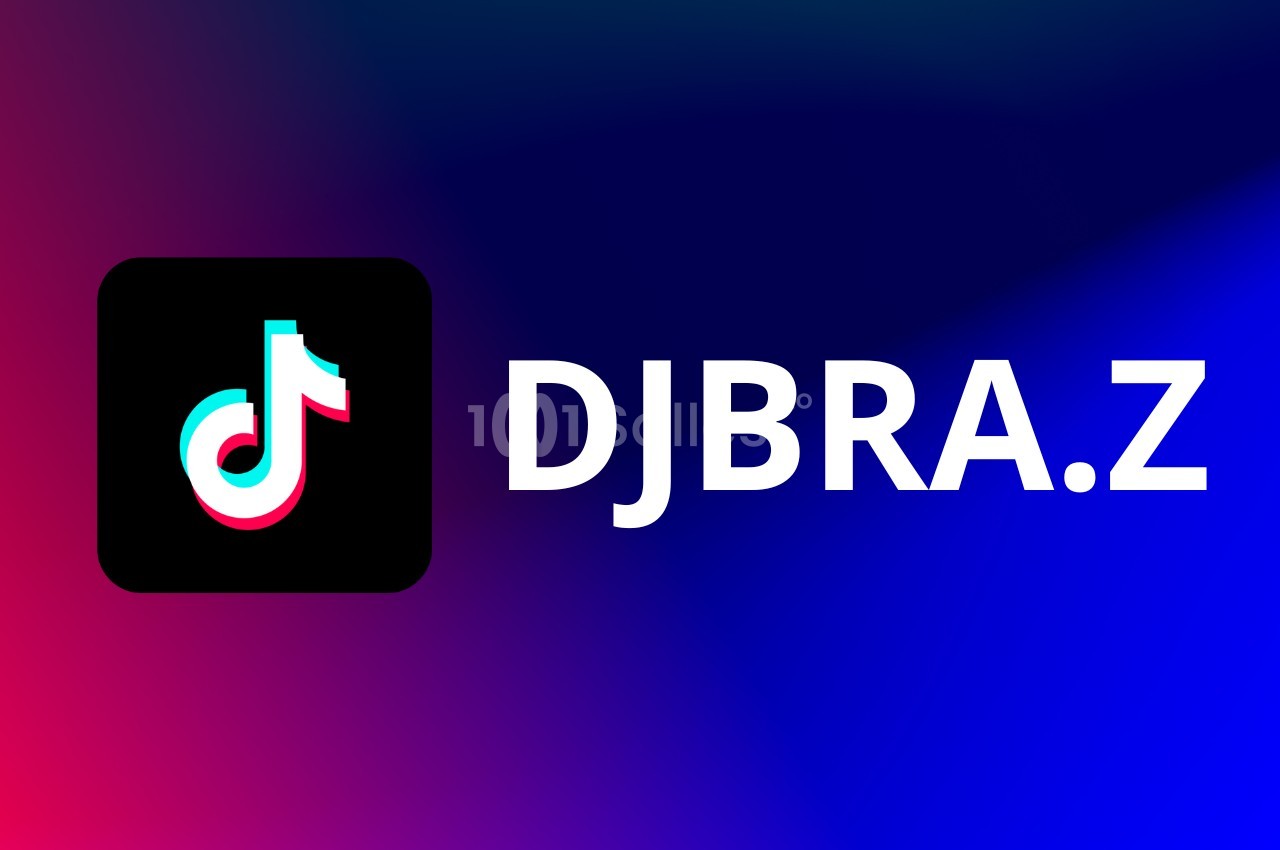 Logo de l'application TikTok avec le texte ’DJBRA.Z’ sur un fond dégradé bleu et rouge.