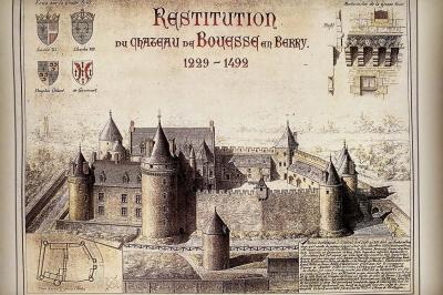 Miniature Location salle Bouesse (Indre) - Chateau de Bouesse en Berry #52 Vase de pivoines roses sur une table en bois, entouré de livres, chandeliers et fauteuils dans un salon élégant.