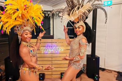 Miniature DJ Pavillons-sous-Bois (Seine-Saint-Denis) - Magic Events #29 Un couple de mariés danse au milieu d'effets de fumée et d'étincelles dans une salle de réception décorée.