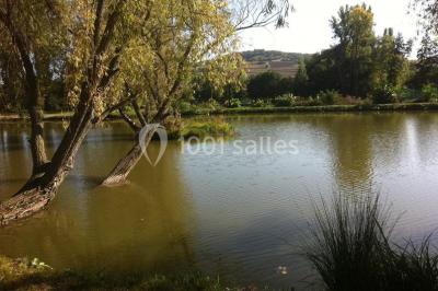 Miniature Location salle Le Crest (Puy-de-Dôme) - Domaine du Val d'Auzon #26 Étang calme entouré d'arbres avec un paysage vallonné en arrière-plan sous une lumière naturelle.