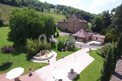 Miniature Location salle Liergues (Rhône) - Domaine du Passeloup #11 Allée bordée de pelouse et d'arbres taillés, sous un ciel dégagé dans un jardin verdoyant.