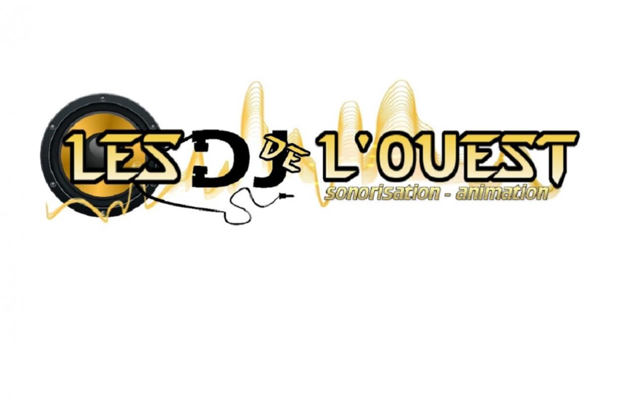 Logo de ’Les DJ de l'Ouest’ avec un haut-parleur stylisé, des ondes sonores et le texte ’sonorisation - animation’.