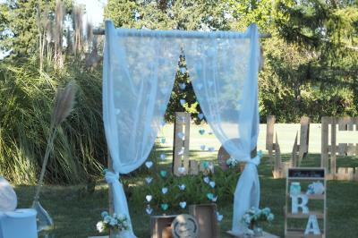Miniature Location salle Noves (Bouches-du-Rhône) - Au Palais Gourmet - Dupas Traiteur #21 Gâteau de mariage à trois étages décoré de fleurs blanches, feuillages et roses crème au sommet.