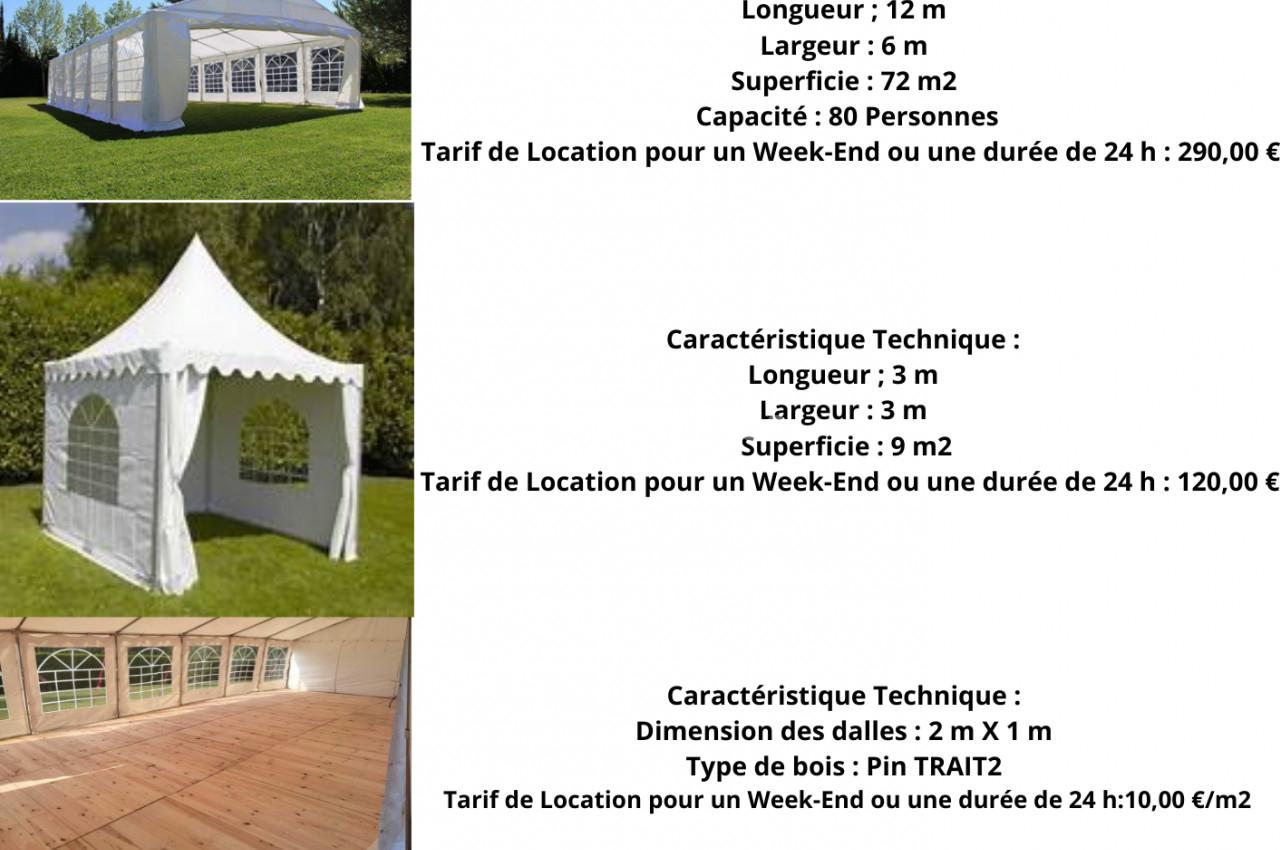 Image montrant des tentes blanches de différentes tailles et un logo violet avec les lettres ’spg’.