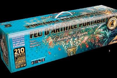 Miniature Ouest Artifices #6 Boîte de feux d'artifice avec illustrations de gerbes colorées et mentions ’100% feu’ et ’25 départs’.