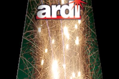 Miniature Ouest Artifices #35 Boîte de feux d'artifice avec illustrations de gerbes colorées et mentions ’100% feu’ et ’25 départs’.