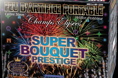 Miniature Ouest Artifices #10 Boîte de feux d'artifice avec illustrations de gerbes colorées et mentions ’100% feu’ et ’25 départs’.