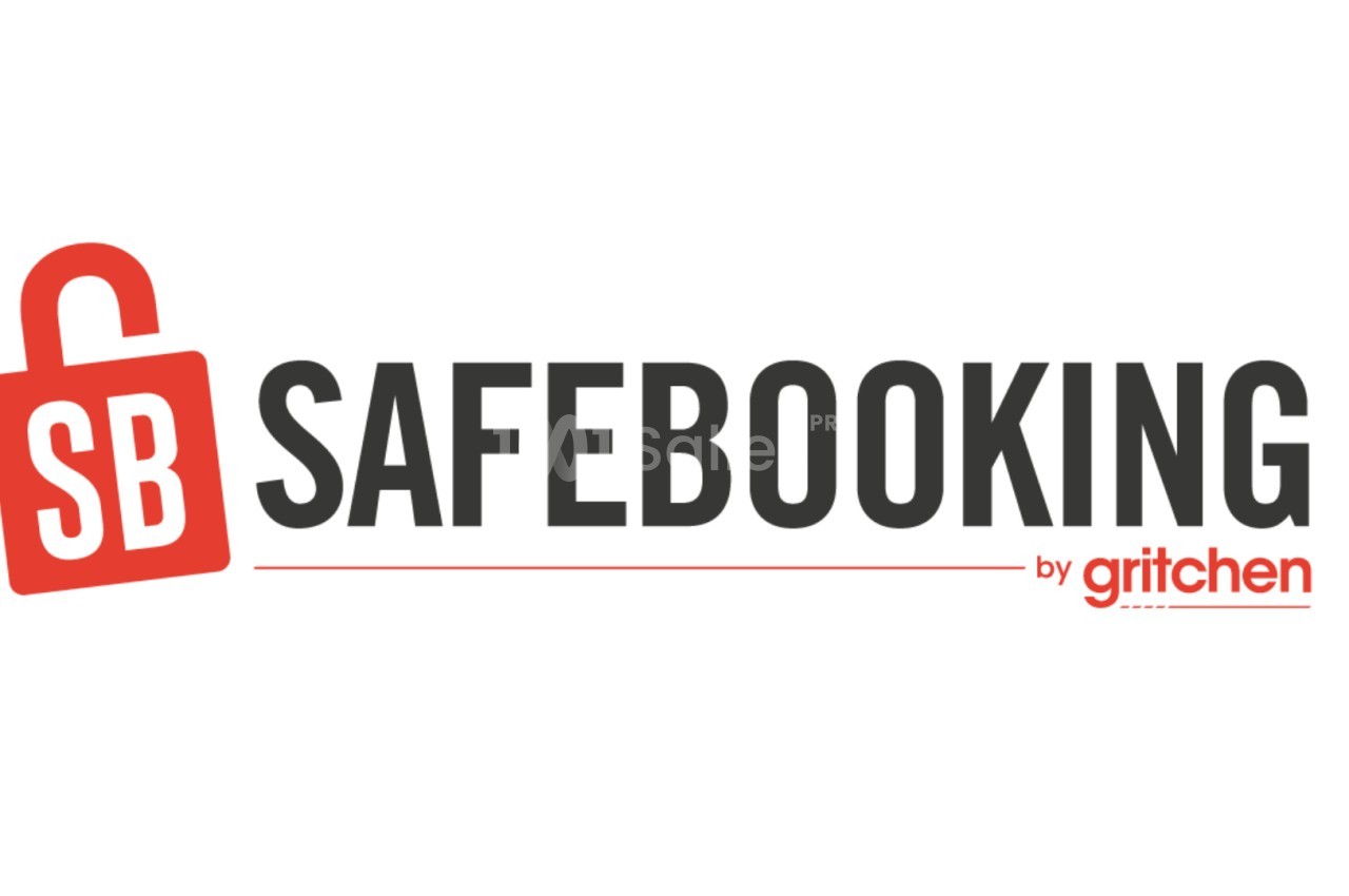 Logo de Safebooking avec un cadenas rouge stylisé et le texte ’by Gritchen’ en bas à droite.