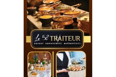 Miniature Traiteur Reyersviller (Moselle) - Le 58 Traiteur #18 Buffet avec plusieurs plats chauds et froids présentés dans des récipients en inox sur une table noire.