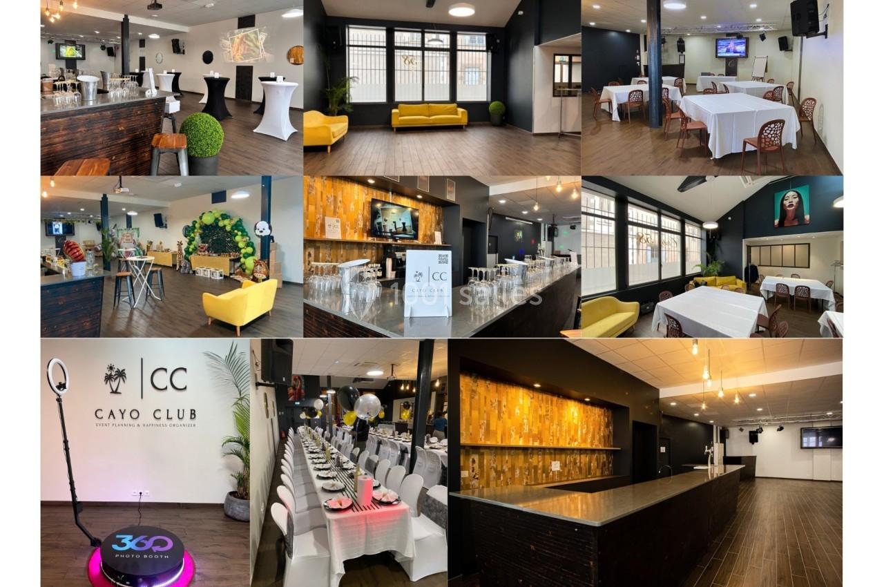 Salle de réception moderne avec mobilier varié, décoration élégante et espaces adaptés pour événements privés ou…