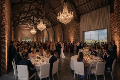 Miniature Location salle Rues-des-Vignes (Nord) - Domaine de Revelon #5 Un couple échange ses vœux sous une arche fleurie lors d'une cérémonie de mariage en plein air, entouré d'invités.