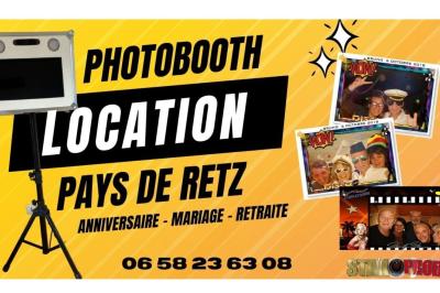 Miniature Location photobooth pornic Montage d'images montrant un mariage, un photobooth, et une décoration sur le thème d'Hollywood rétro.