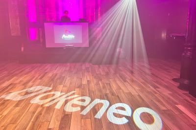 Table garnie de bouteilles de vin, verres, raisins noirs et noix, décorée avec des éléments naturels et boisés.