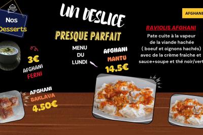 Miniature Traiteur Colmar (Haut-Rhin) - Afghane Kitchen #3 Plat de feuilles de légumes mijotées dans une sauce épicée, présenté dans une assiette blanche.