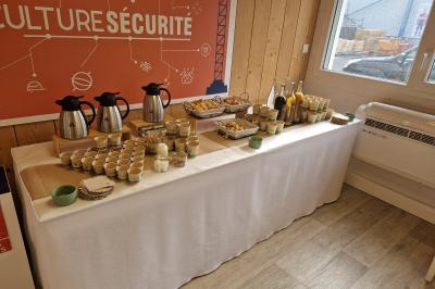 Plat dressé avec une base de viande effilochée, purée de pommes de terre, feuilles de salade et sauce en décoration.