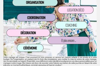 Miniature Justine Compagnon Wedding #3 Façade d'une maison ancienne avec volets bleus, entourée de végétation et éclairée par des guirlandes lumineuses.