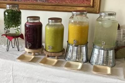 Assortiment de bouchées apéritives variées, incluant sushis, toasts et mini-brochettes, présenté sur un plateau.