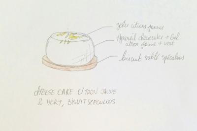 Miniature Traiteur Nousty (Pyrénées-Atlantiques) - Adquat Traiteur #23 Cheesecake rond avec zeste de citron jaune et vert, sur une base de biscuit spéculoos.