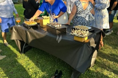 Plateau de bouchées apéritives garnies de mousse rose et décorées de feuilles de persil, disposées sur une grille.