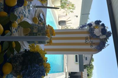 Miniature Leya Réception #9 Bougies blanches et roses dans des vases en verre décorent une table recouverte d'une nappe blanche.