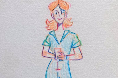 Deux illustrations colorées de femmes stylisées, l'une entourée de roses, l'autre de citrons, posées sur un tissu beige.