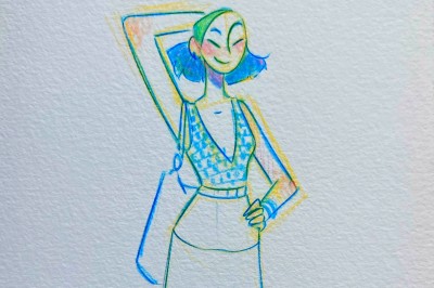 Deux illustrations colorées de femmes stylisées, l'une entourée de roses, l'autre de citrons, posées sur un tissu beige.