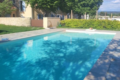 Assiette avec un morceau de viande nappé de sauce, purée, garniture de légumes et fleur comestible en décoration.
