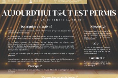 Une affiche promotionnelle décrivant une animation de quiz sur le thème de Noël, avec détails sur l'activité et les…