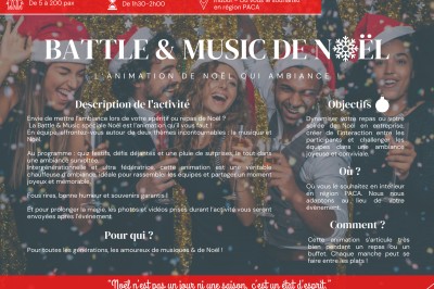 Une affiche promotionnelle décrivant une animation de quiz sur le thème de Noël, avec détails sur l'activité et les…