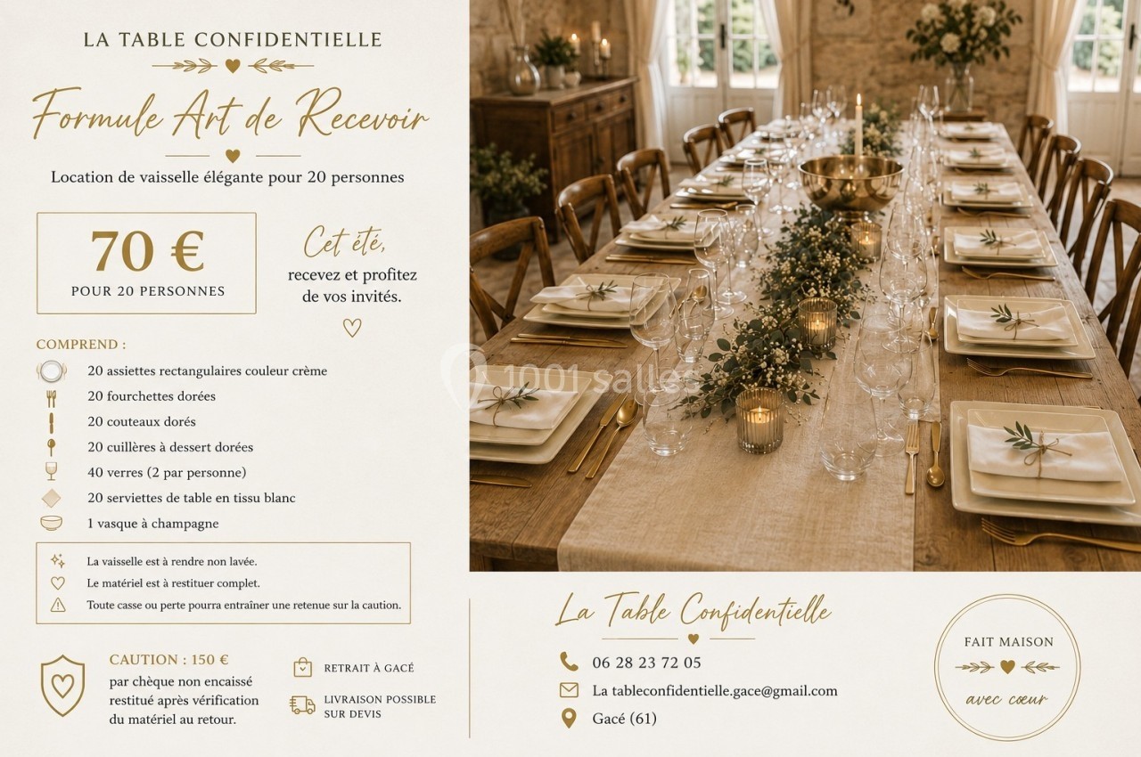 Table élégamment dressée avec vaisselle raffinée, couverts dorés et décoration florale dans une salle lumineuse.