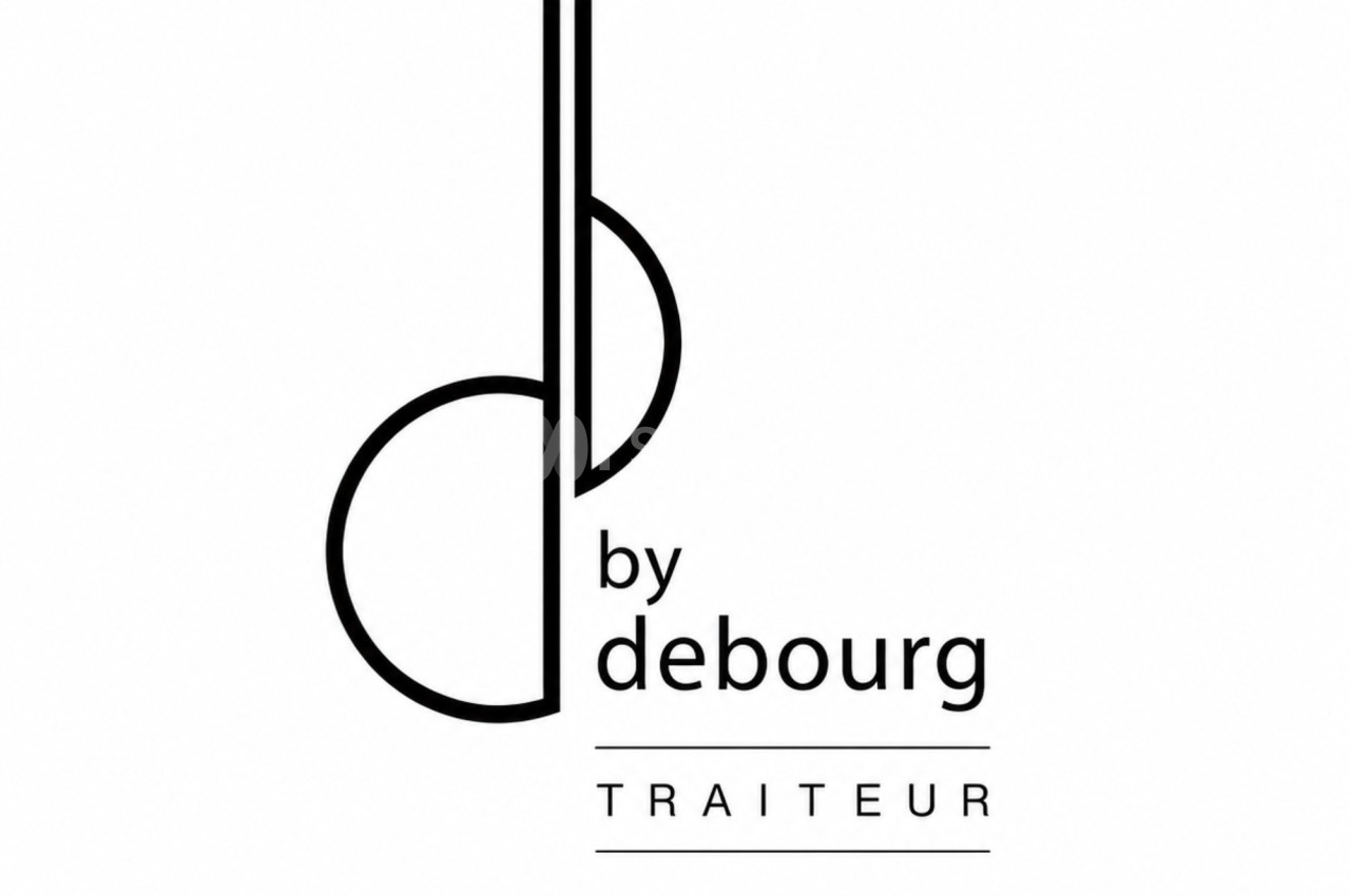 Logo stylisé représentant la lettre D entrelacée avec une fourchette, accompagné du texte by debourgTraiteur.