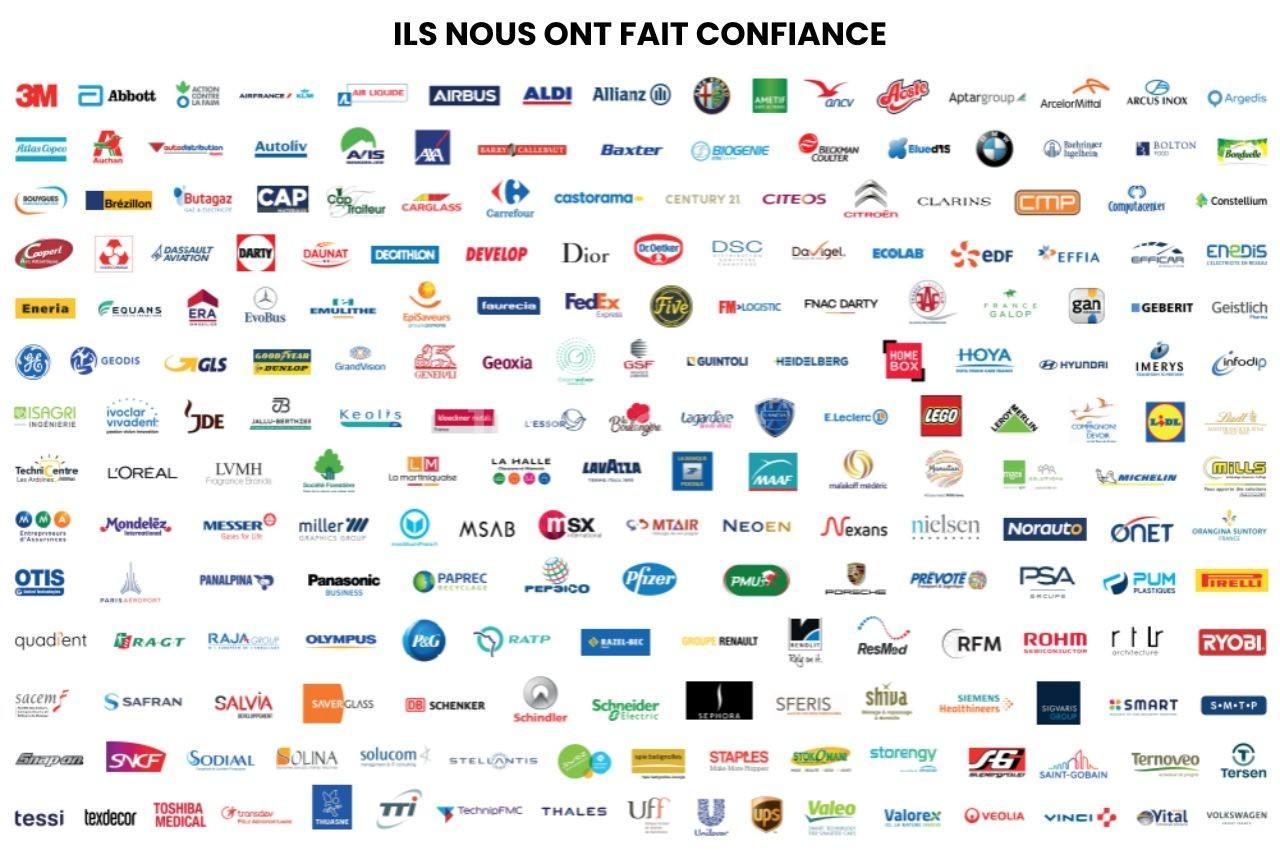 Logos de nombreuses entreprises et marques variées regroupés sous le titre ’Ils nous ont fait confiance’.
