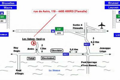 Miniature Location salle Flémalle (Liège) - Salons Ypsilon #20 Roses roses et blanches en gros plan devant une pelouse et des arbres verdoyants sous un ciel clair.