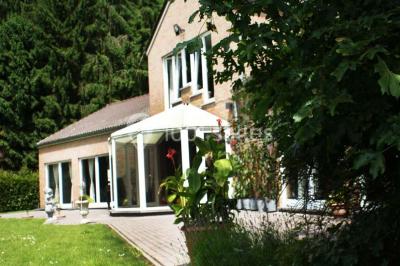 Miniature Location salle Flémalle (Liège) - Salons Ypsilon #2 Roses roses et blanches en gros plan devant une pelouse et des arbres verdoyants sous un ciel clair.