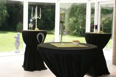 Miniature Location salle Flémalle (Liège) - Salons Ypsilon #18 Roses roses et blanches en gros plan devant une pelouse et des arbres verdoyants sous un ciel clair.