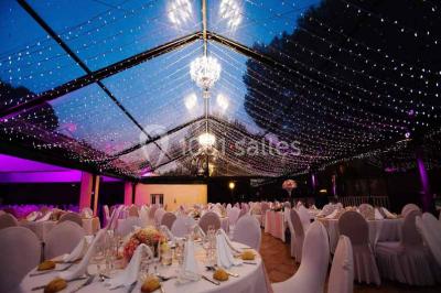 Des femmes en tenue élégante trinquent avec des verres à pied, vues en contre-plongée depuis le centre du cercle.